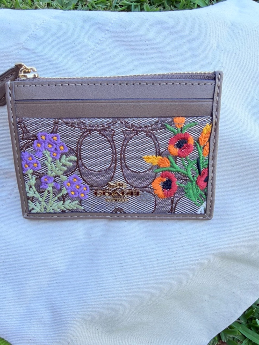 Coach Taupe Zip Card Case with ID Window